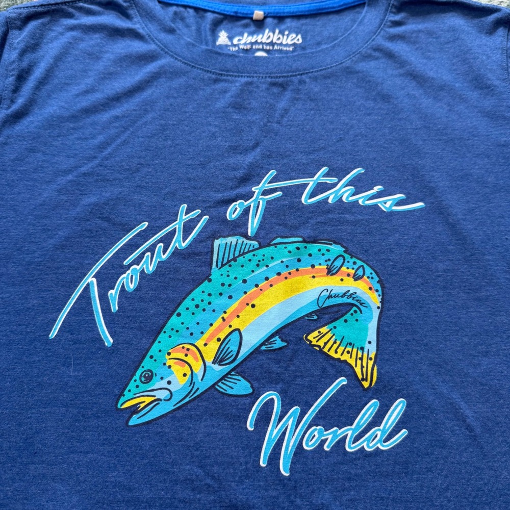 Chubbies Trout of this World Graphic T-Shirt Youth XL Blue Fishing Short Sleeve